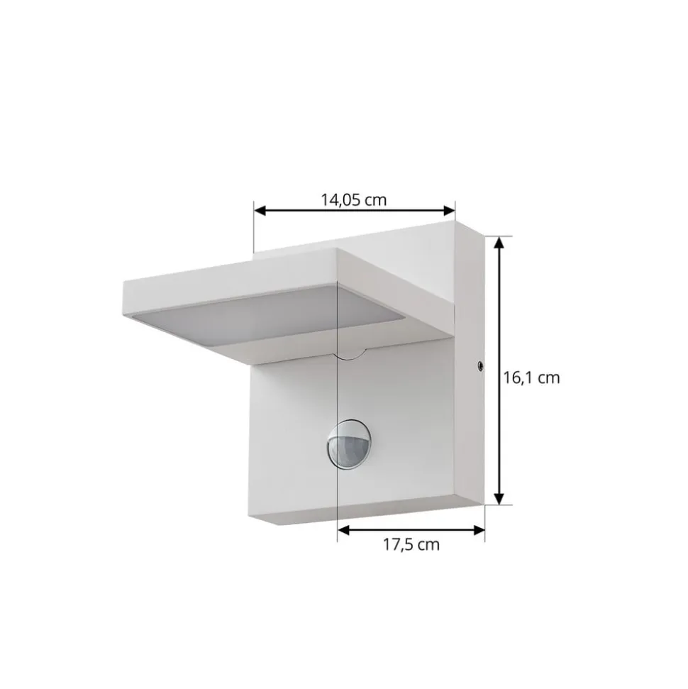 Lucande udendørs LED-væglampe Silvan, hvid, sensor, IP54, 16 cm