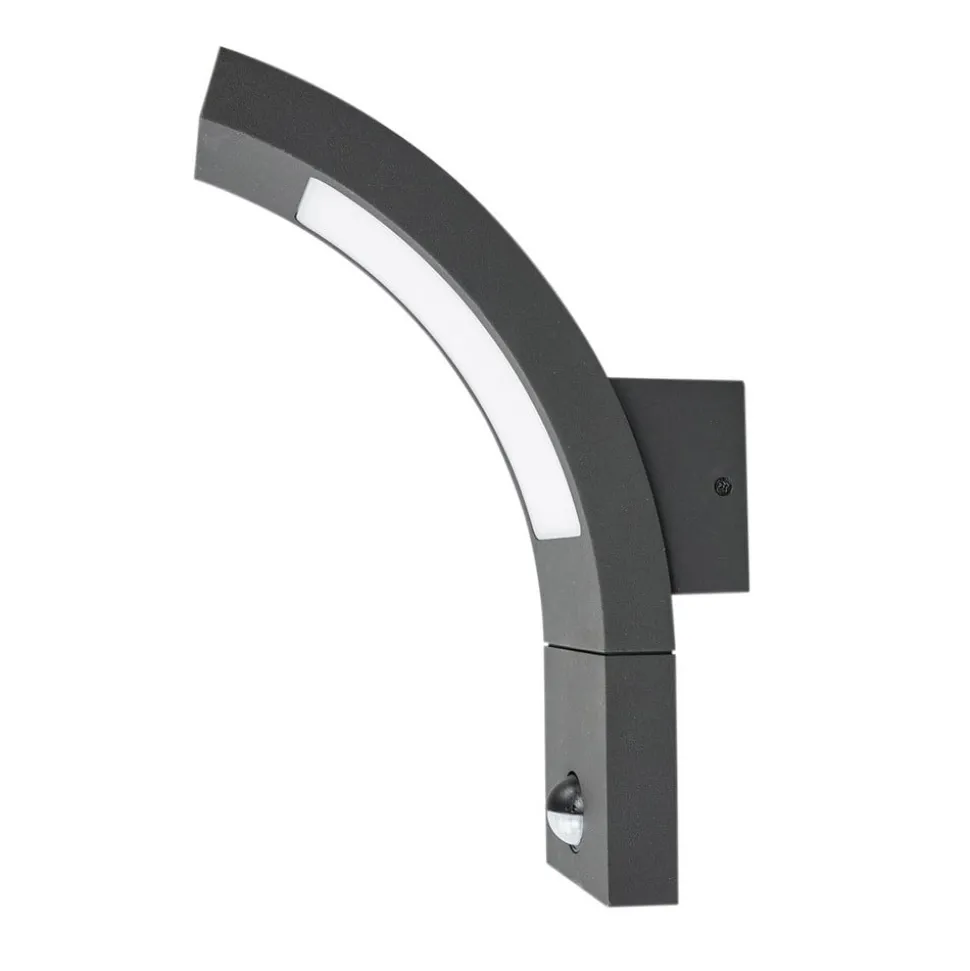 Lucande udendørs LED-væglampe Juvia, sensor, 27 cm, grå, IP54