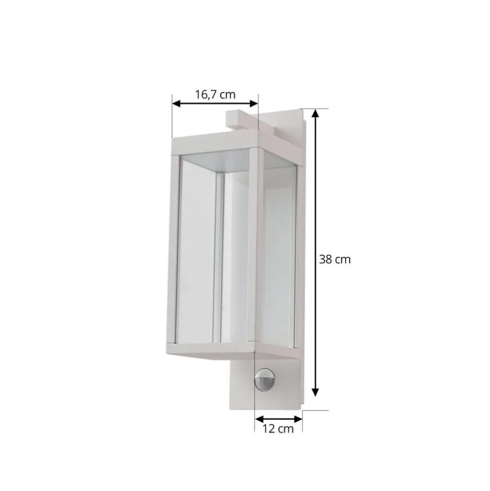 Lucande udendørs LED-væglampe Ferdinand, hvid, sensor, 38 cm