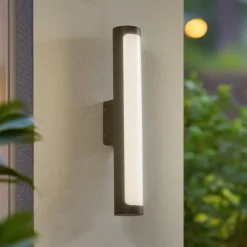 Lucande udendørs LED-væglampe Tuberia, antracit, metal, Ø 7cm