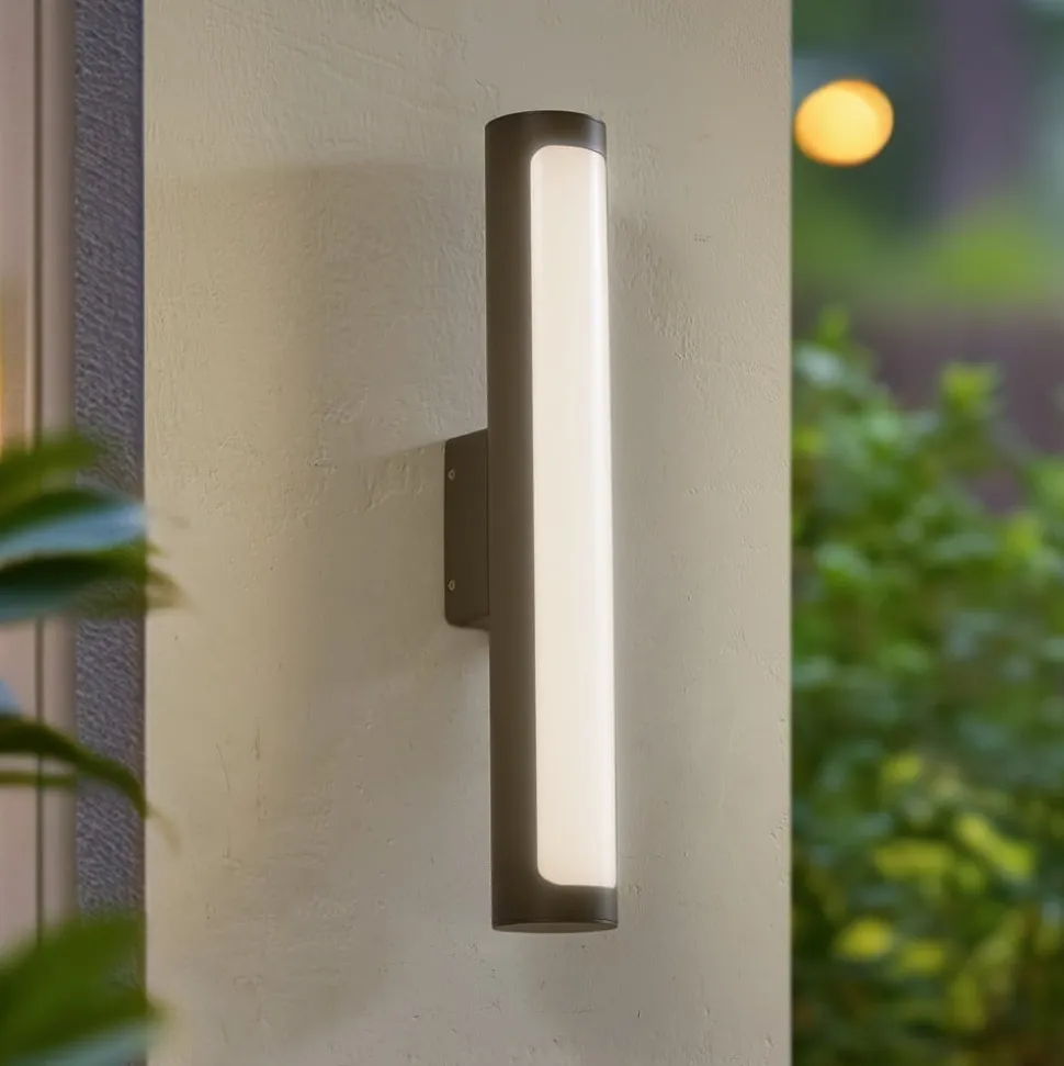 Lucande udendørs LED-væglampe Tuberia, antracit, metal, Ø 7cm