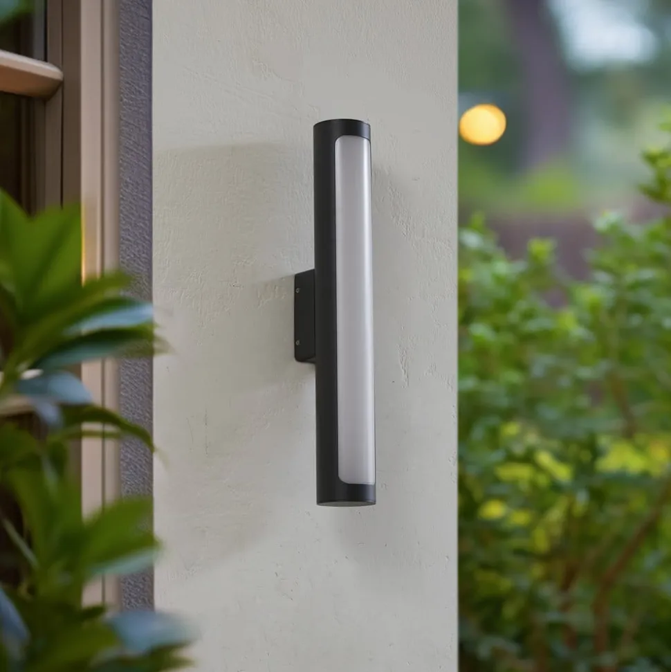 Lucande udendørs LED-væglampe Tuberia, antracit, metal, Ø 7cm