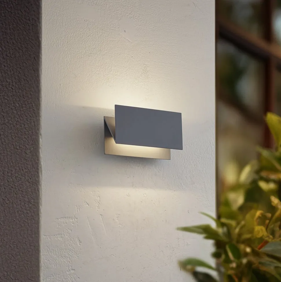 Lucande udendørs LED-væglampe Meja, grå, aluminium, 27 cm, IP54