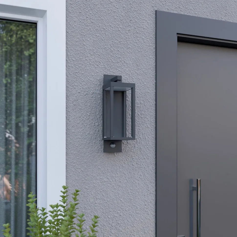 Lucande udendørs LED-væglampe Ferdinand, sensor, grå, 38 cm