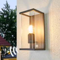Lucande udendørs væglampe Annalea, 29 cm, 1 lyskilde, IP54, sensor
