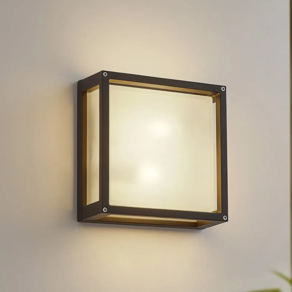 Lucande udendørs væglampe Aurelien, antracit, sensor, 25x25 cm