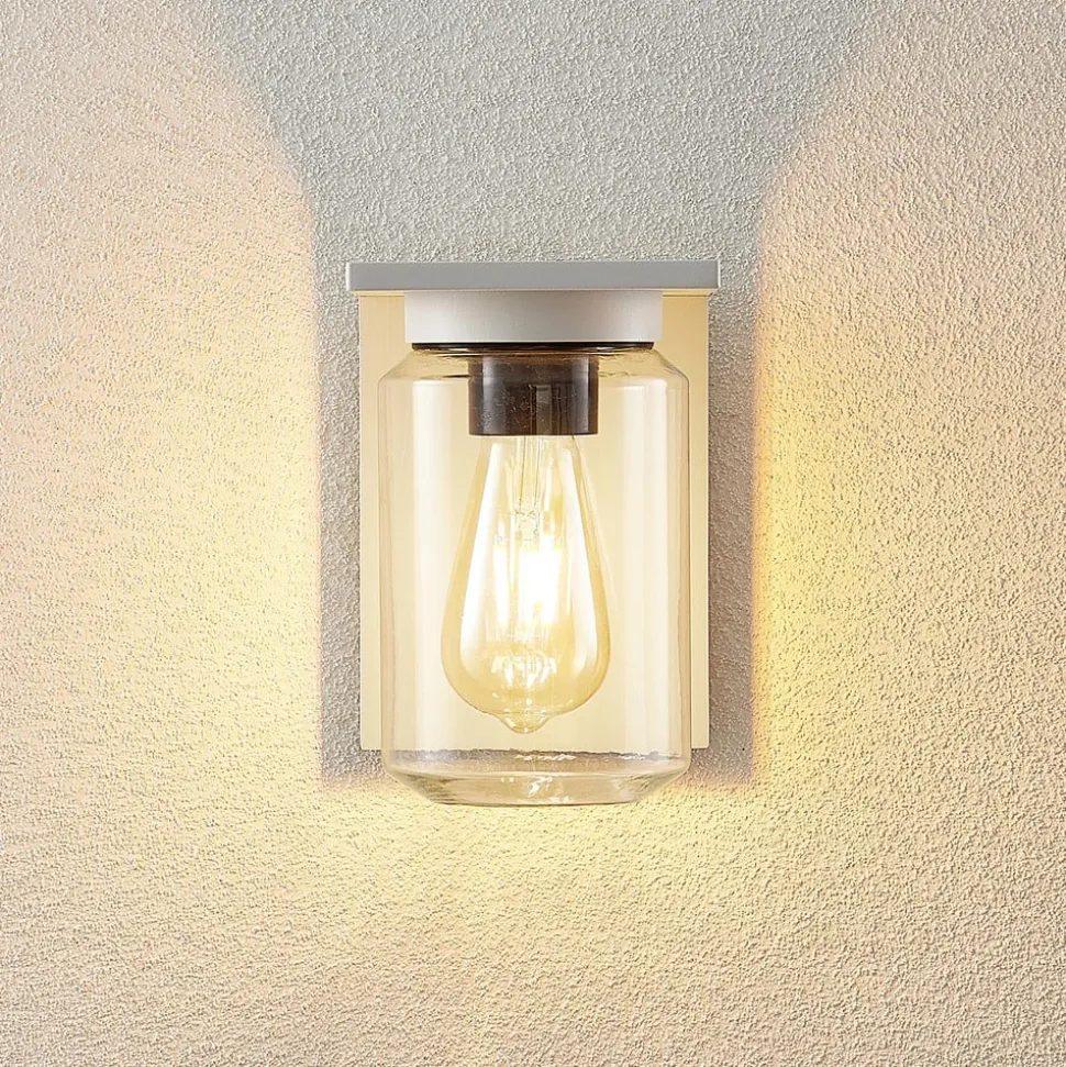 Lucande udendørs væglampe Semka, hvid, aluminium, glas, 20 cm