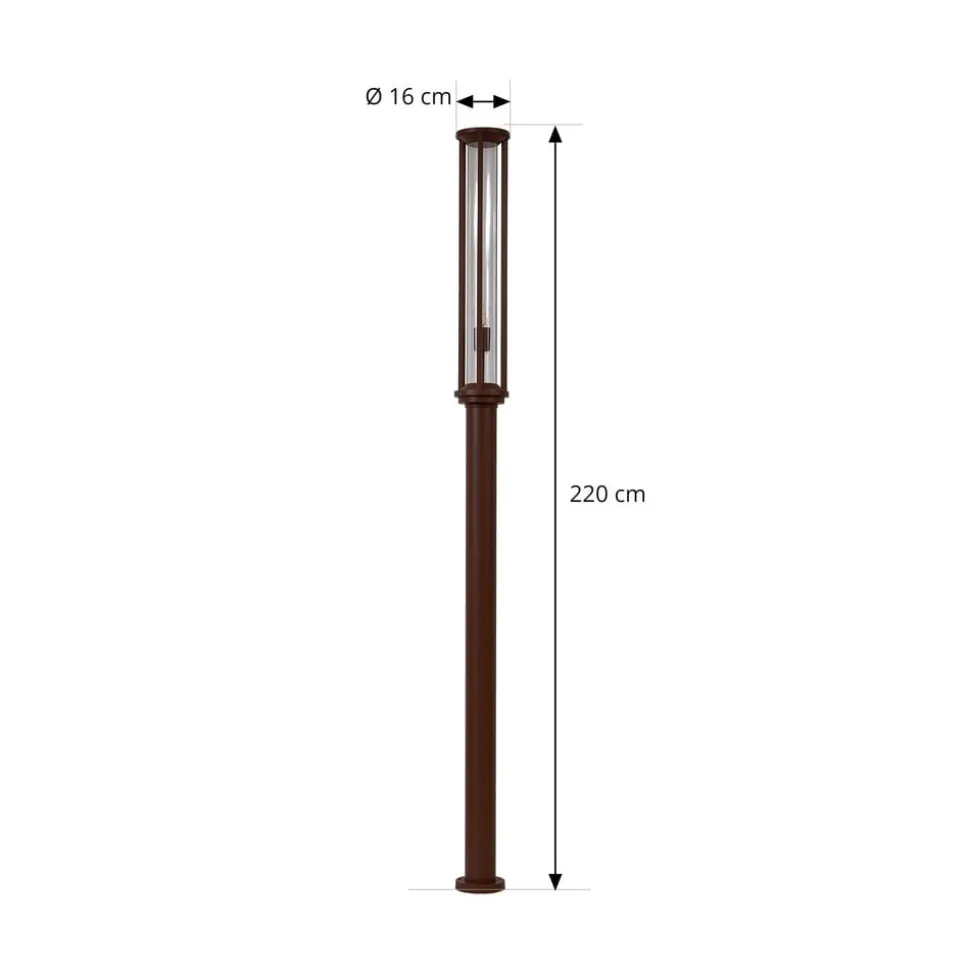 Lucande udendørslampe Alivaro, rustfarvet, 220 cm, E27, IP65