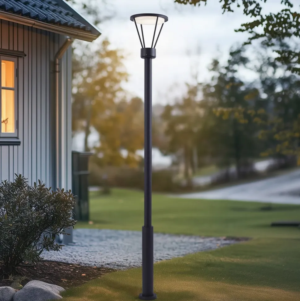 Lucande udendørslampe Elario, 222 cm, sort, aluminium