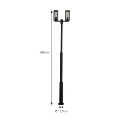 Lucande udendørslampe Siveta, 240 cm, 2 lyskilder, sort, E27, IP65