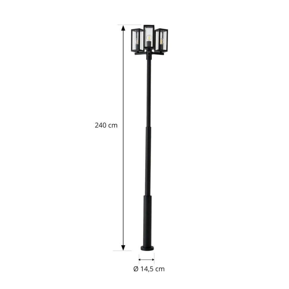 Lucande udendørslampe Siveta, 240 cm, 3 lyskilder, sort, E27, IP65