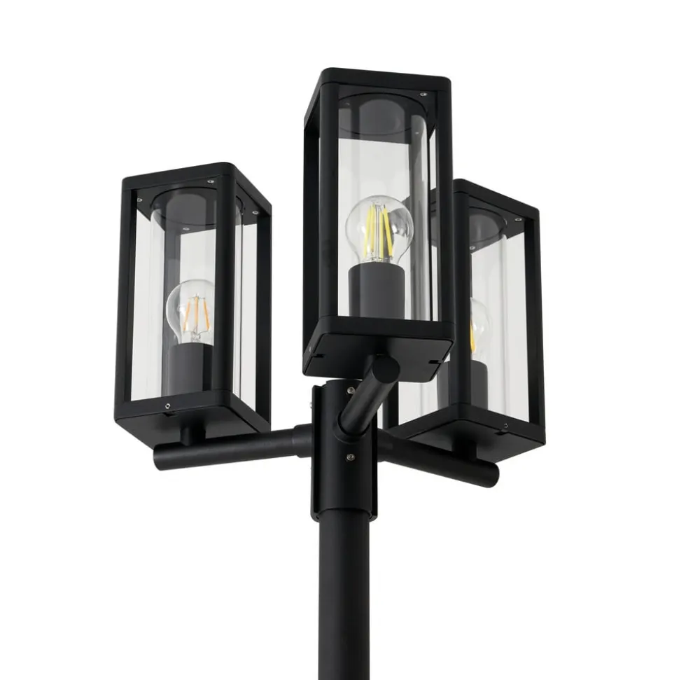 Lucande udendørslampe Siveta, 240 cm, 3 lyskilder, sort, E27, IP65