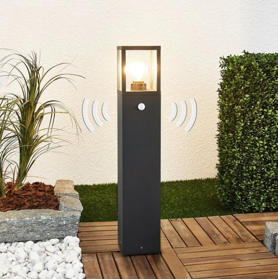 Lucande vejlampe Klemens, 65 cm, sensor, antracit, E27