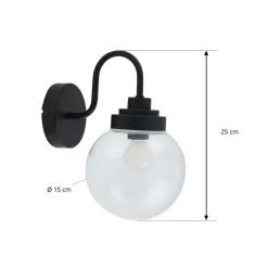 Lucande væglampe Badolo, sort, glas, 25 cm høj, IP44