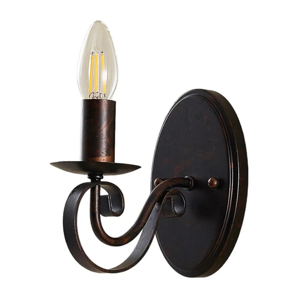 Lucande væglampe Caleb, 18 cm, rustfarvet, metal, E14