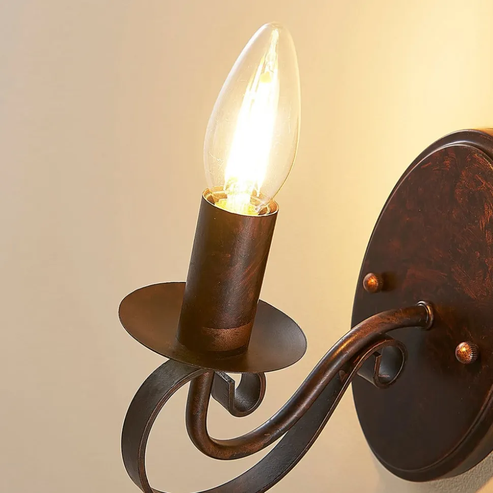 Lucande væglampe Caleb, 18 cm, rustfarvet, metal, E14