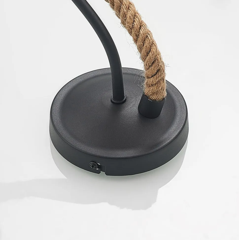 Lucande væglampe Ropina, sort, hampereb, højde 25 cm