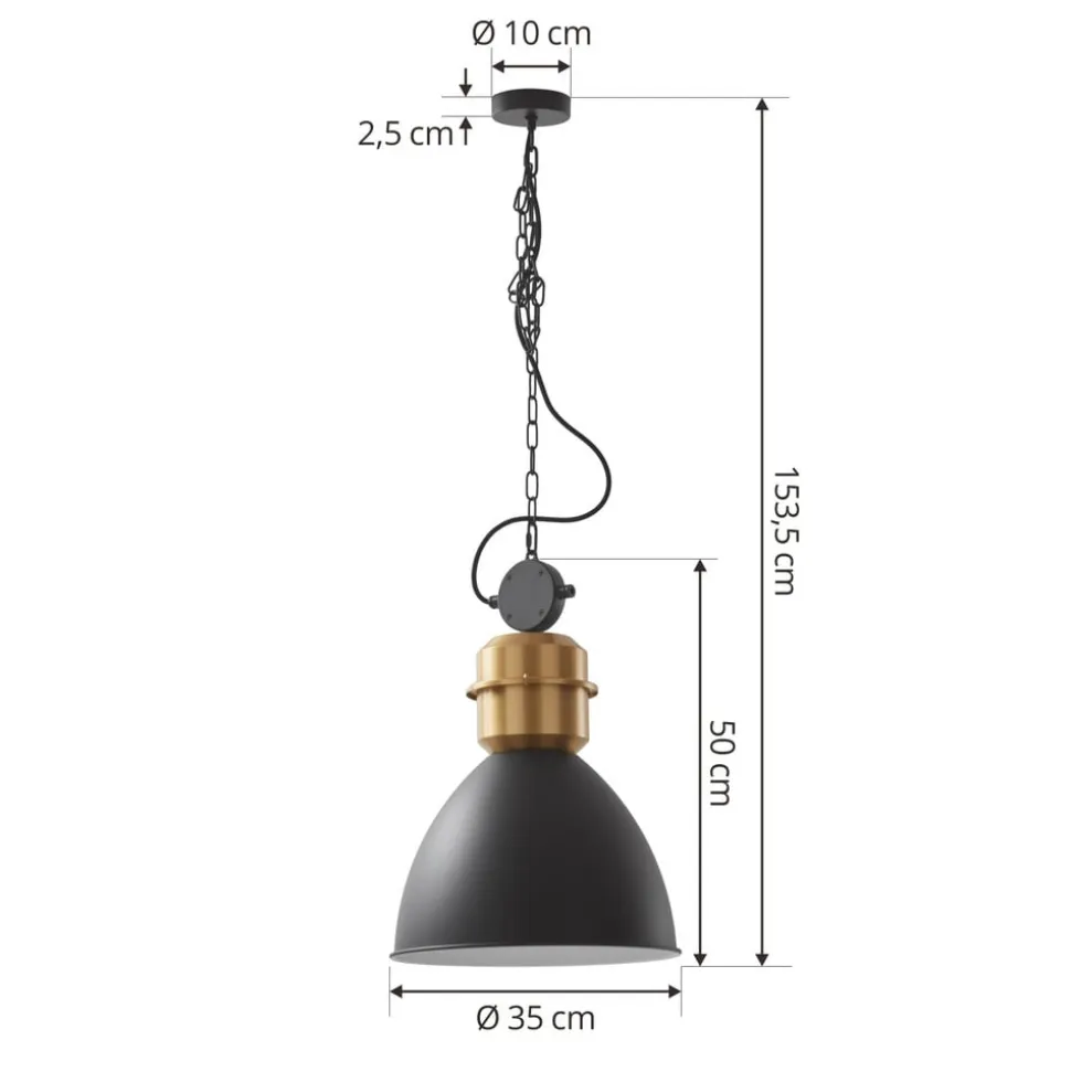 Lucande-pendel Kaeloria, sort/messing, aluminium, Ø 35 cm