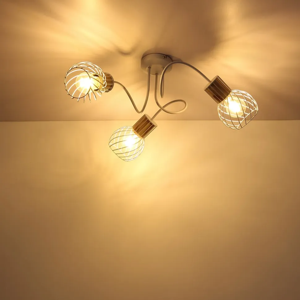 Luise loftlampe i hvid og trælook, 3 lyskilder