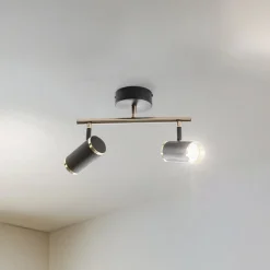 Lume loftspot, 2 lyskilder, sort/messing, højde 22 cm, jern