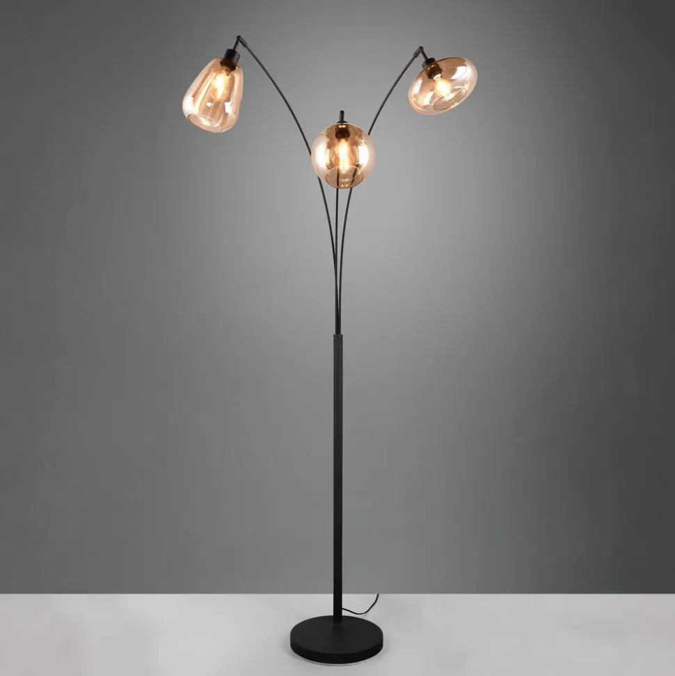 Lumina gulvlampe, 3-lys, sort/amber, glas