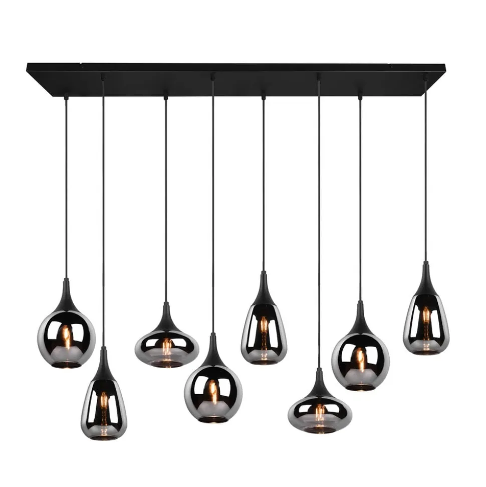 Lumina pendel, 8-lys, sort/krom, glas