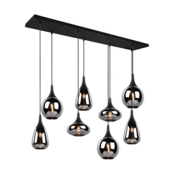 Lumina pendel, 8-lys, sort/krom, glas