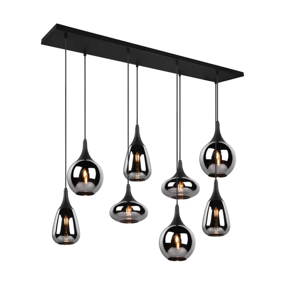 Lumina pendel, 8-lys, sort/krom, glas