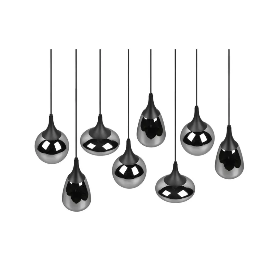 Lumina pendel, 8-lys, sort/krom, glas