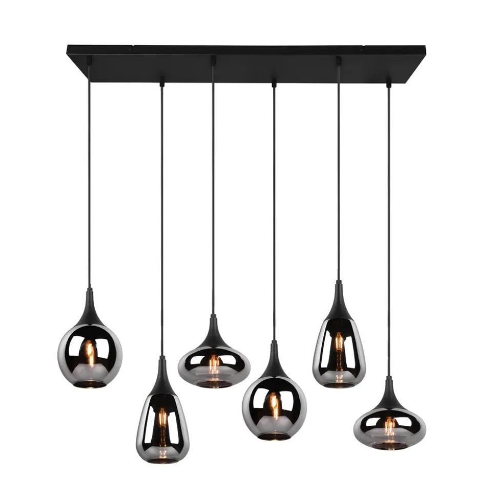 Lumina pendel, 6-lys, sort/krom, glas