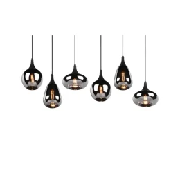 Lumina pendel, 6-lys, sort/krom, glas