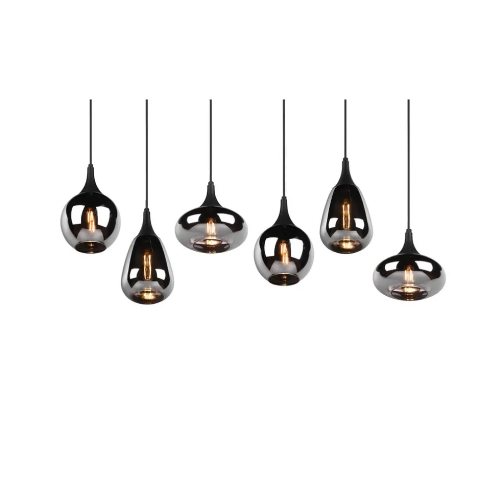 Lumina pendel, 6-lys, sort/krom, glas