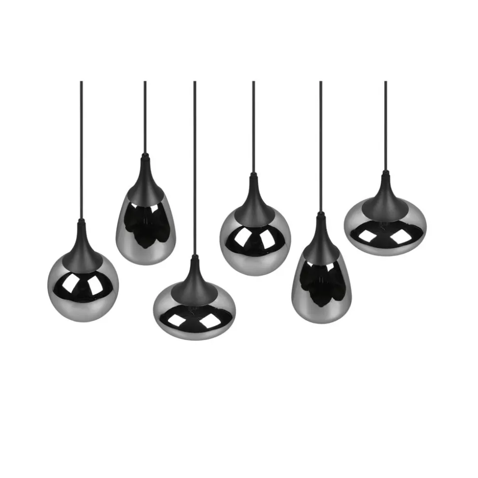 Lumina pendel, 6-lys, sort/krom, glas