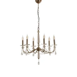 Lysekrone Adone, 6 lyskilder, messing, Ø 70 cm, krystalglas