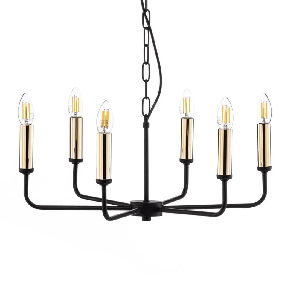 Lysekrone Ampli, sort/guld, 6 lyskilder