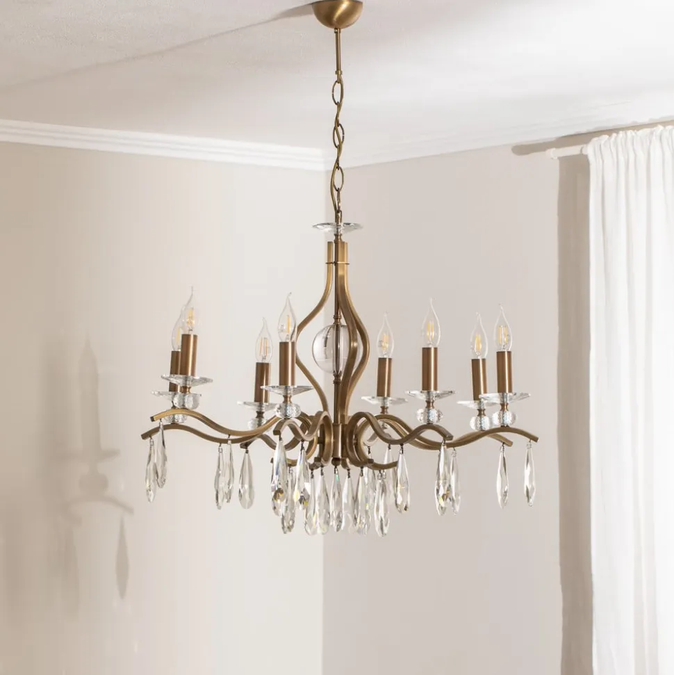 Lysekrone Elizabeth Ø80cm metal/krystal 8flg. antik guld