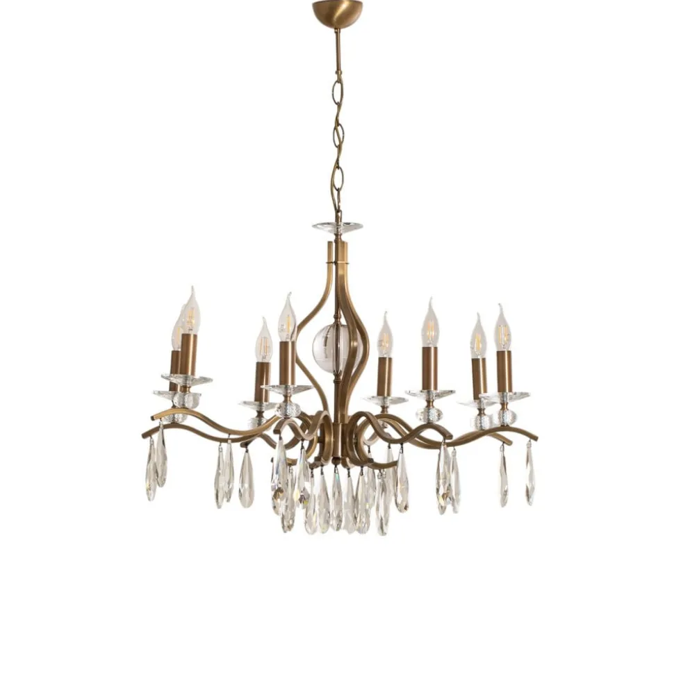 Lysekrone Elizabeth Ø80cm metal/krystal 8flg. antik guld