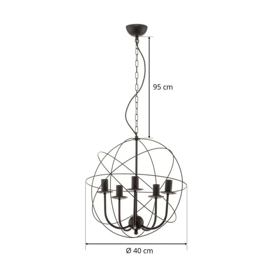 Lysekrone Globe med 5 lyskilder, sort