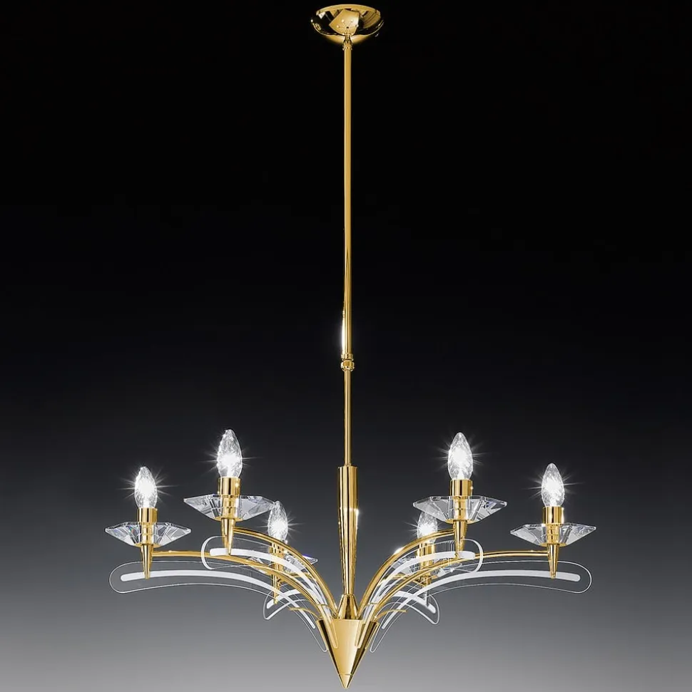 Lysekrone ICARO, med krystalglas, guld