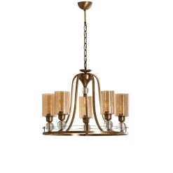 Lysekrone Jadina, guld antik, 5 lyskilder, Ø 62 cm metal/glas