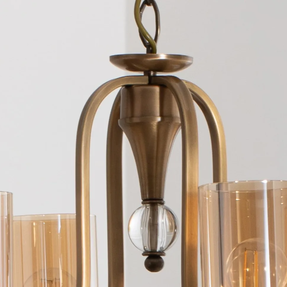 Lysekrone Jadina, guld antik, 4 lyskilder, Ø 50 cm metal/glas
