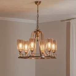 Lysekrone Jadina, guld antik, 6 lyskilder, Ø 62 cm metal/glas