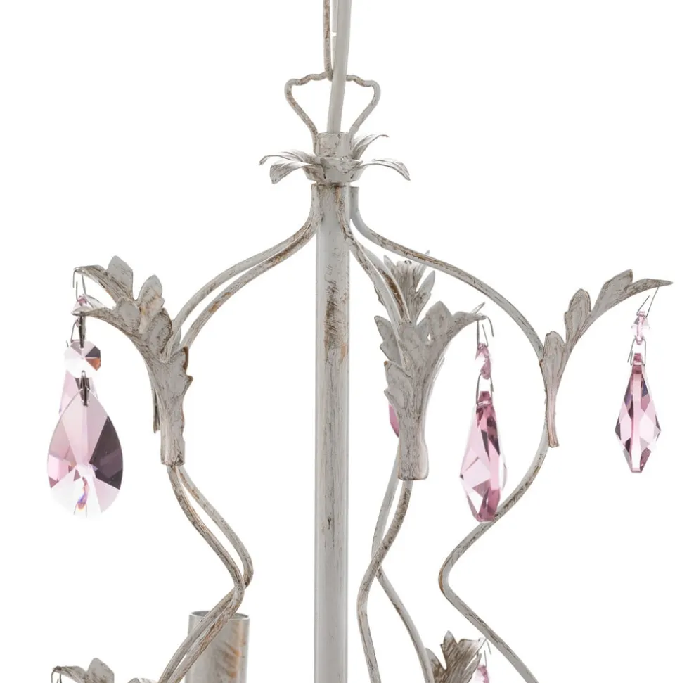 Lysekrone Kate, 5 lyskilder hvid, rosékrystaller