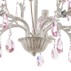 Lysekrone Kate, 5 lyskilder hvid, rosékrystaller