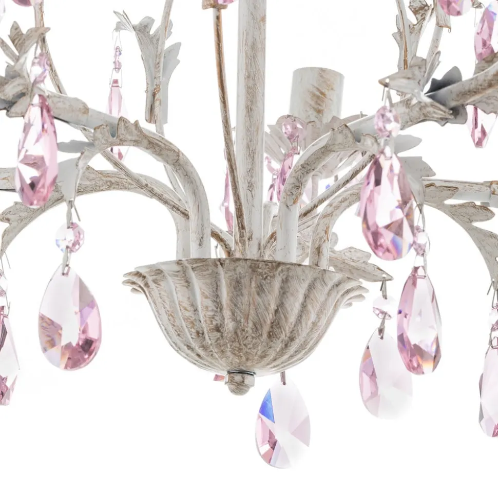 Lysekrone Kate, 5 lyskilder hvid, rosékrystaller