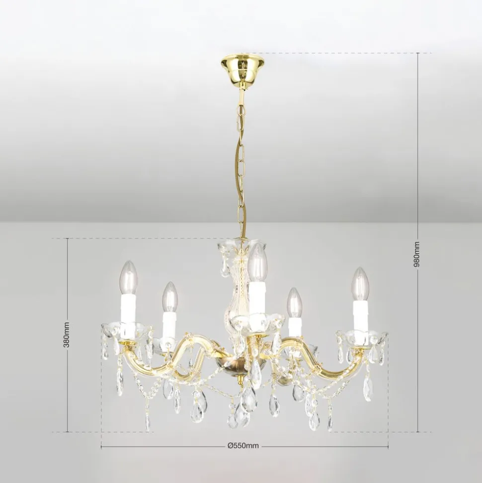 Lysekrone Marie Claire krystalglas 5 lyskilder