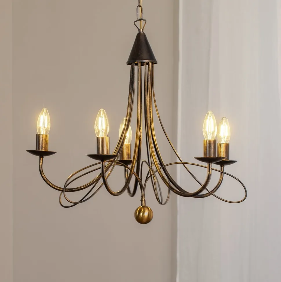 Lysekrone Milvia, 5 lyskilder, bronzefarvet, metal