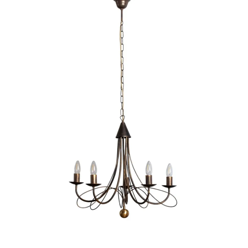 Lysekrone Milvia, 5 lyskilder, bronzefarvet, metal