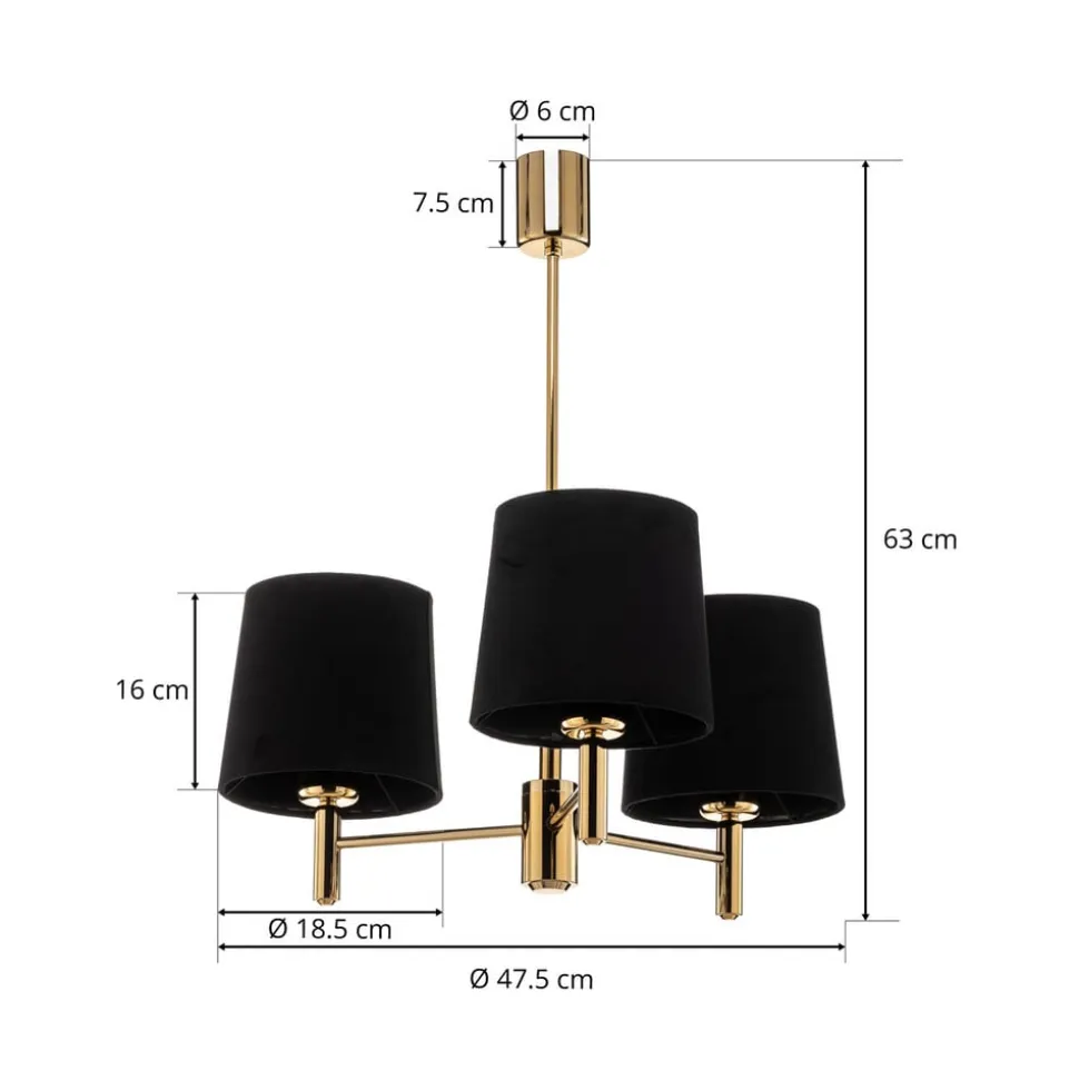 Lysekrone Polo, 3 lyskilder, sort/mørk messing
