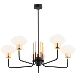Lysekrone Ravello, 5 lyskilder, sort/hvid/guld